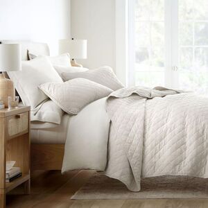Full/Queen Diamond Stitch Quilted Coverlet Set with Shams - Natural